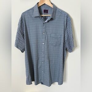 Untuckit Keller Short Sleeve Button Up Regular Fit XXL Blue Geometric Print